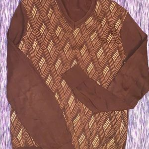 Perry Ellis Brown Patterned Sweater